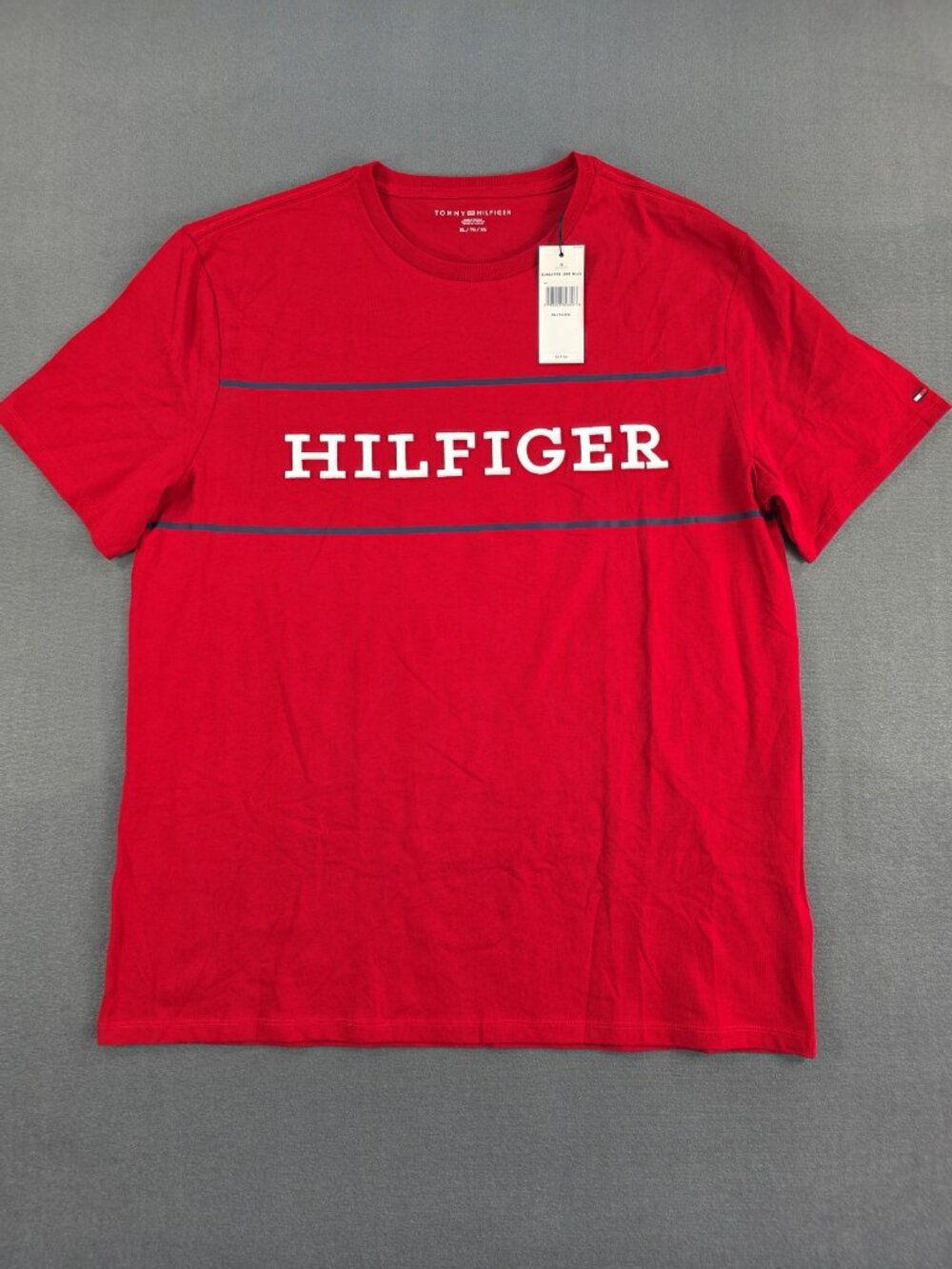 Tommy Hilfiger Men's XL Red Logo Graphic T Shirt Raised Lettering NWT